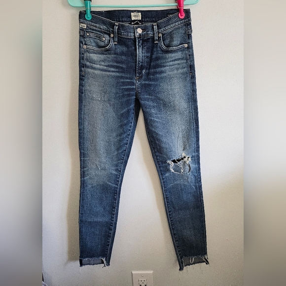 Citizens Of Humanity Denim - Citizens Of Humanity Distressed Skinny Jeans - Raw Hem Denim